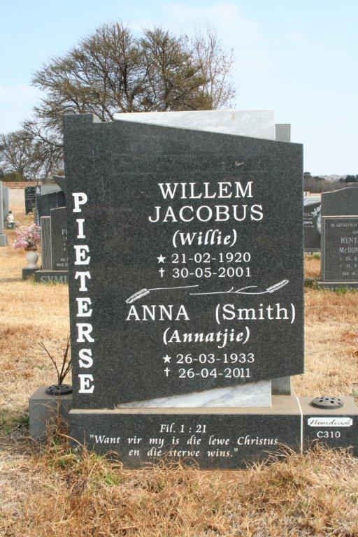 PIETERSE Willem Jacobus 1920-2001 &amp; Anna SMITH 1933-2011