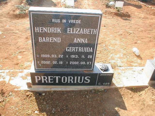 PRETORIUS Hendrik Barend 1909-2002 &amp; Elizabeth Anna Gertruida 1913-2002