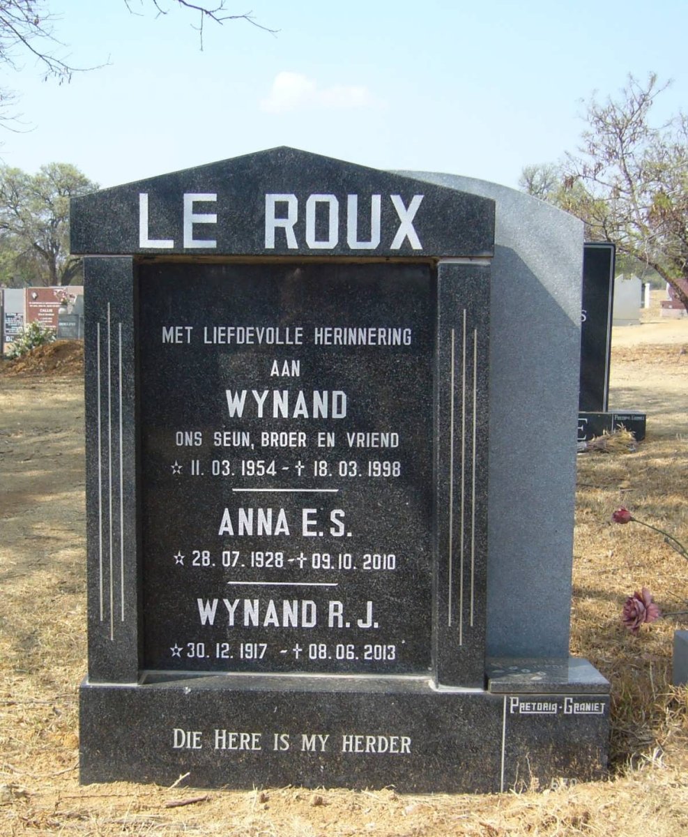 ROUX Wynand R.J., le 1917-2013 &amp; Anna E.S. 1928-2010 :: LE ROUX Wynand 1954-1998