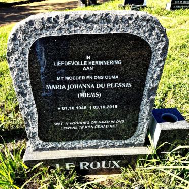 ROUX Maria Johanna, le nee DU PLESSIS 1946-2015