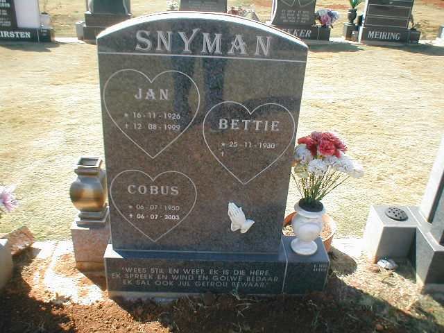 SNYMAN Jan 1926-1999 &amp; Bettie 1930- :: SNYMAN Cobus 1950-2003