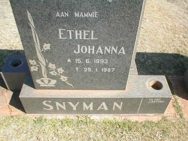SNYMAN Ethel Johanna 1893-1987