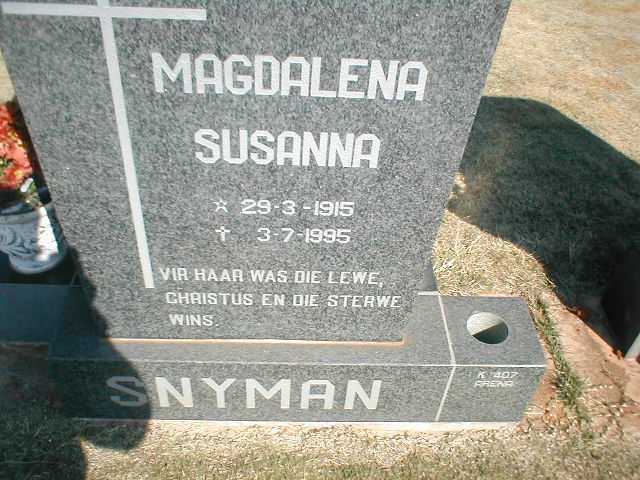 SNYMAN Magdalena Susanna 1915-1995