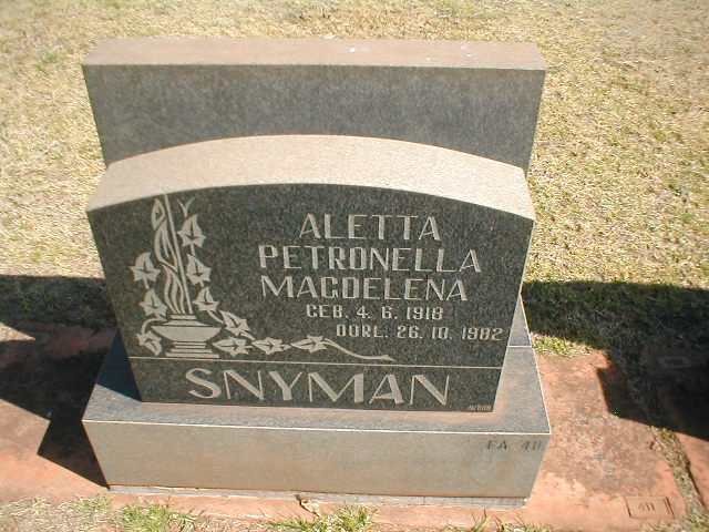 SNYMAN Aletta Petronella Magdelena 1918-1982