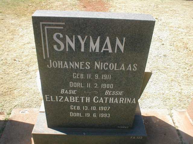 SNYMAN Johannes Nicolaas 1911-1980 &amp; Elizabeth Catharina 1907-1993