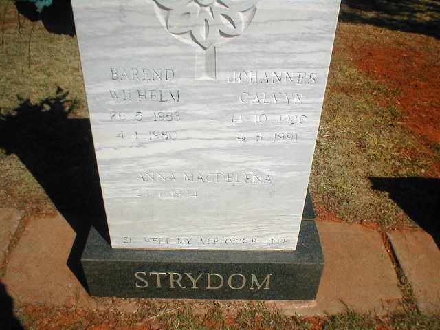 STRYDOM Barend Wilhelm 195?-1980 :: STRYDOM Johannes Calvyn 19?0-1991 :: STRYDOM Anna Magdelena 1924-