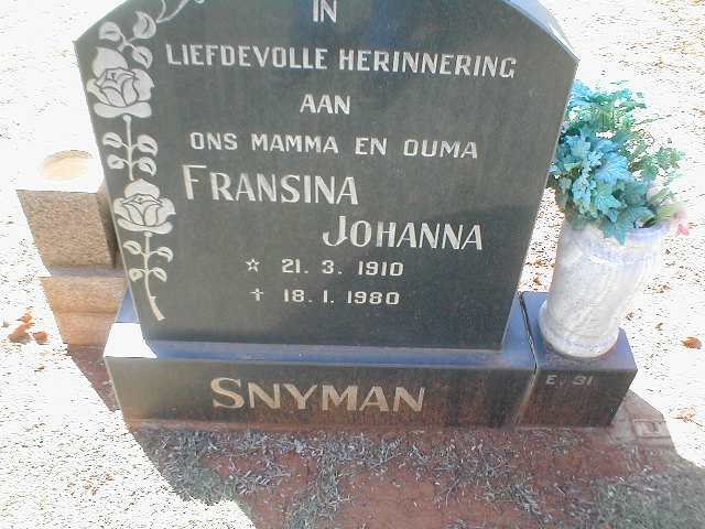 SNYMAN Fransina Johanna 1910-1980