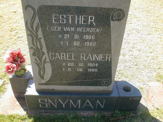 SNYMAN Carel Rainier 1904-1986 &amp; Esther VAN HEERDEN 1906-1982