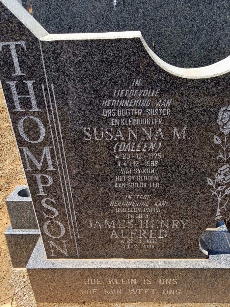 THOMPSON James Henry Alfred 1952-2008 :: THOMPSON Susanna Magdalena 1975-1992