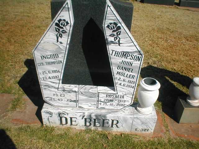 THOMPSON John Daniel Moller 1920-1994 &amp; Rosalia 1919-2002 :: DE BEER Ingrid nee THOMPSON 1956-1982