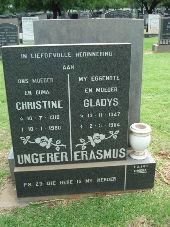 UNGERER Christine 1910-1980 :: ERASMUS Gladys 1947-1984