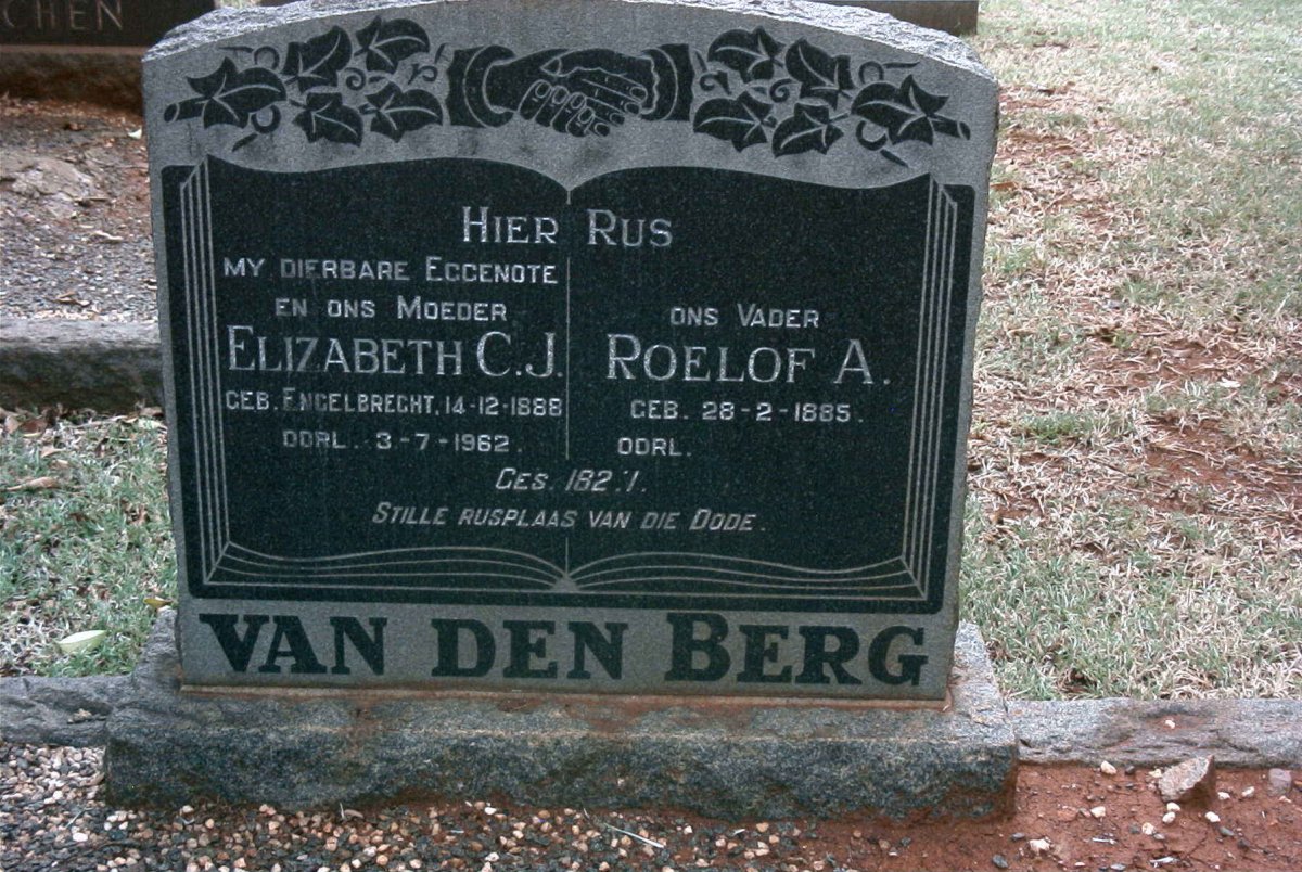 BERG Roelof A., van den 1885- &amp; Elizabeth C.J. ENGELBRECHT 1888-1962
