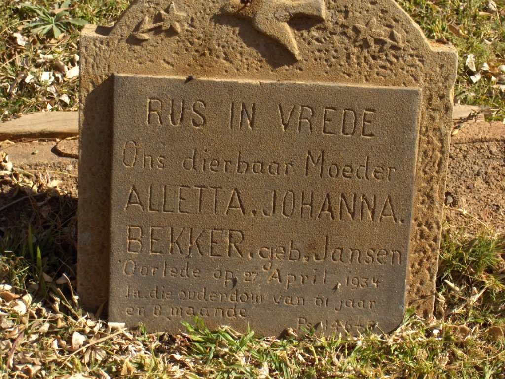 BEKKER Alletta Johanna nee JANSEN -1934