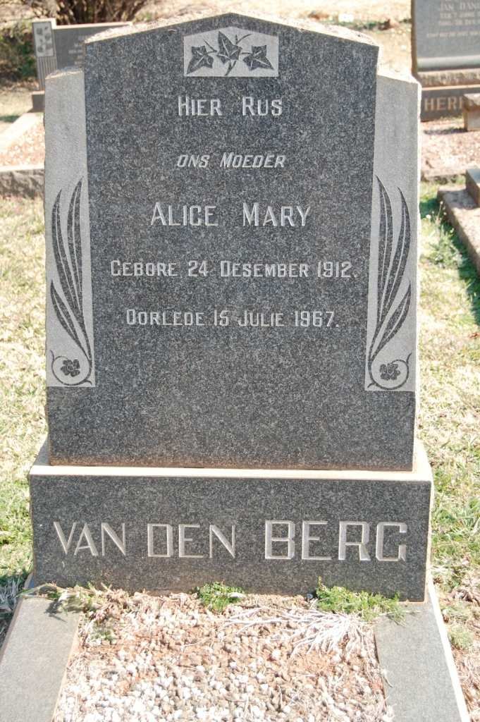 BERG Alice Mary, van der 1912-1967