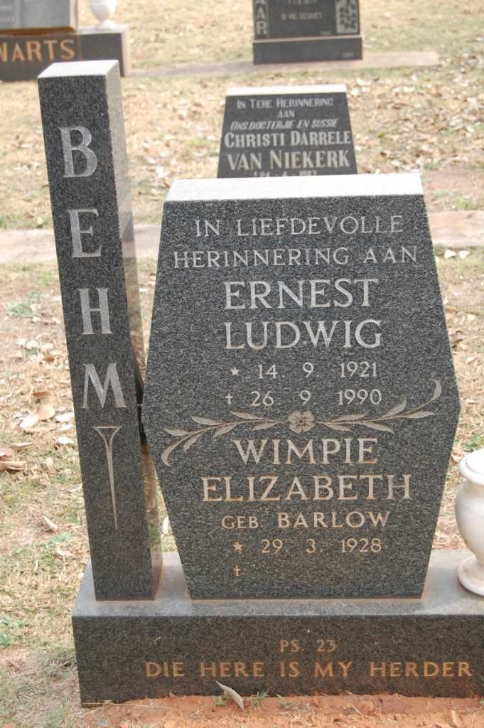 BEHM Ernest Ludwig 1921-1990 &amp; Wimpie Elizabeth BARLOW 1928-