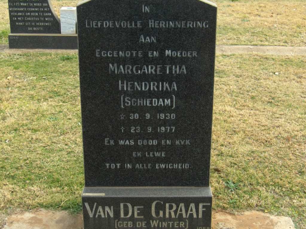 GRAAF Margaretha Hendrina , van de nee DE WINTER nee SHIEDAM 1930-1977