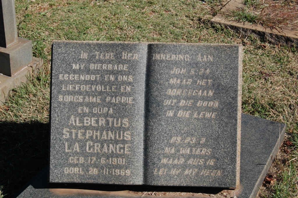 GRANGE Albertus Stephanus, la 1901-1969