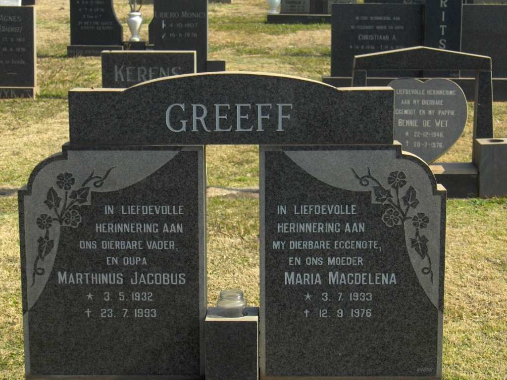 GREEFF Martinus Jacobus 1932-1993 &amp; Maria Magdalena 1933-1976