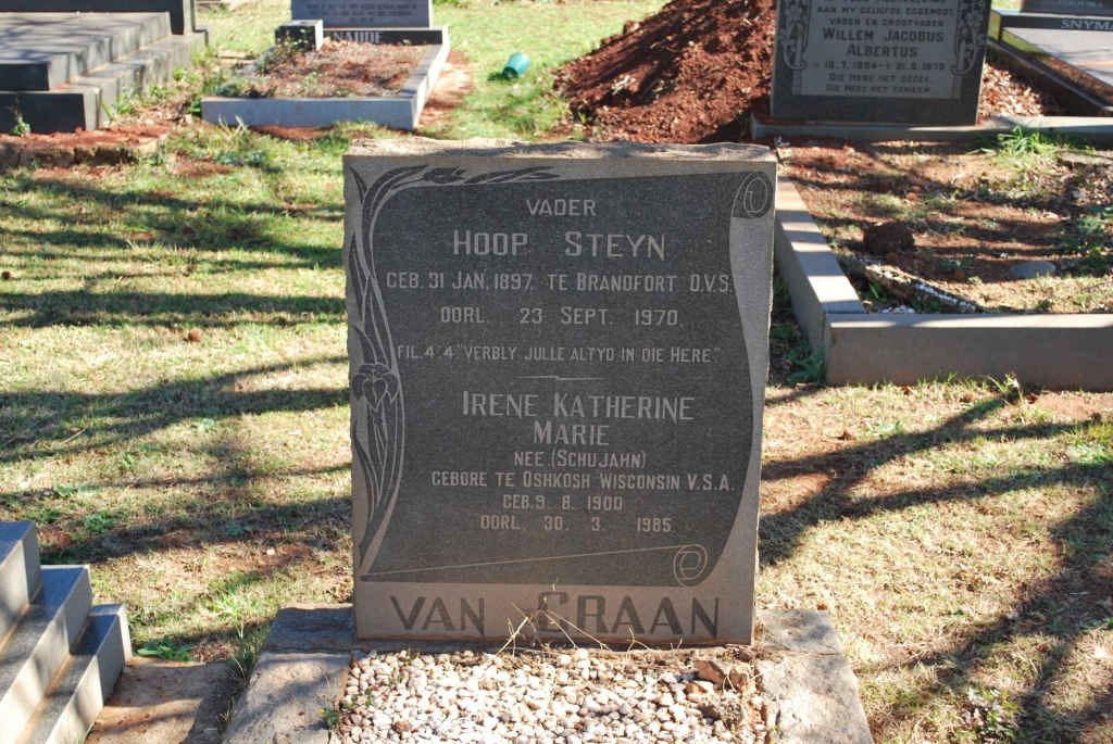 GRAAN Hoop Steyn, van 1897-1970 &amp; Irene Katherine Marie SCHUJAHN 1900-1985