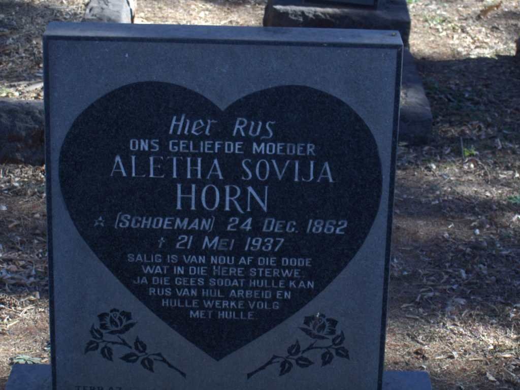 HORN Aletha Sovija nee SCHOEMAN 1862-1937