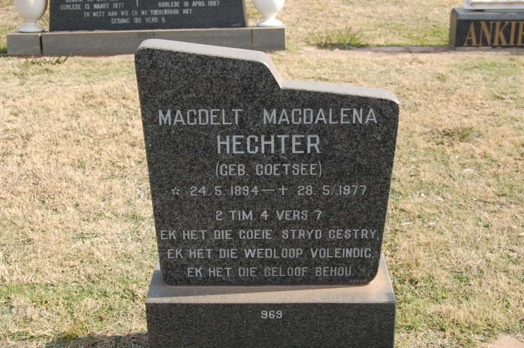 HECHTER Magdelt Magdalena nee COETSEE 1894-1977