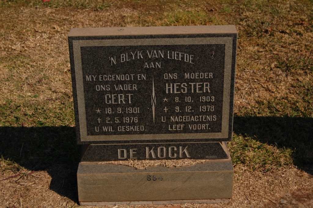 KOCK Gert, de 1901-1976 &amp; Hester 1903-1978