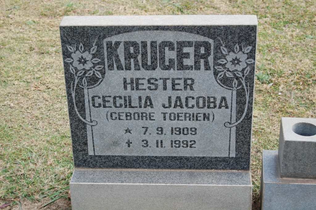KRUGER Hester Cecilia Jacoba nee TOERIEN 1909-1992
