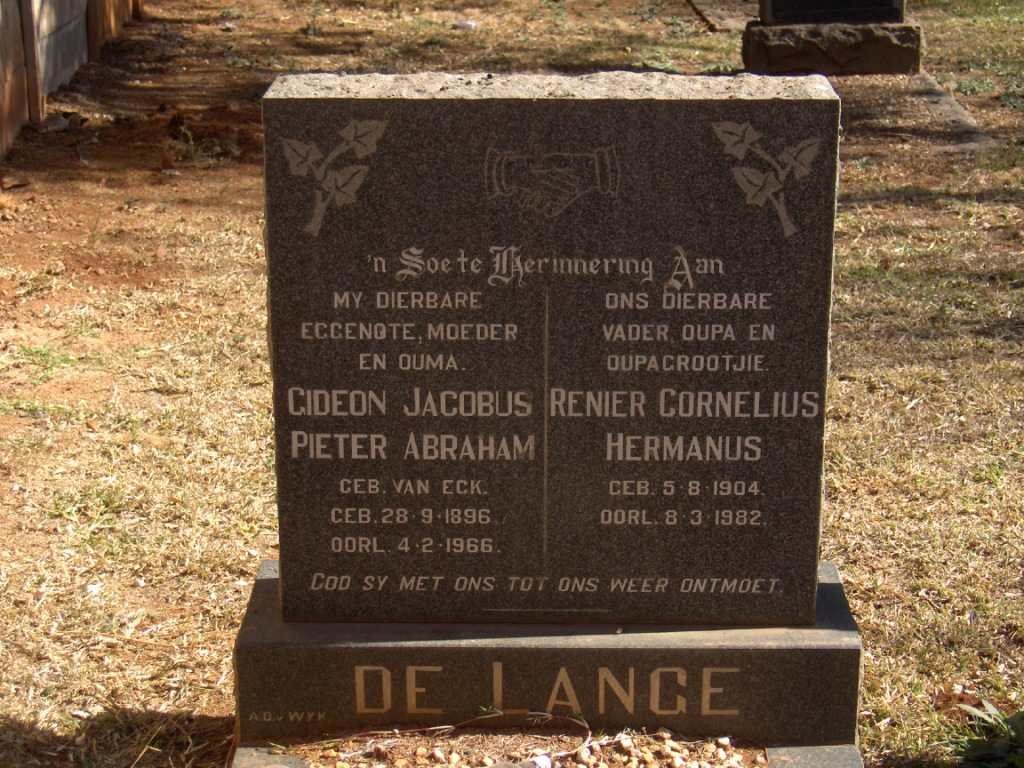 LANGE Renier Cornelius Hermanus 1904-1982 &amp; Gideon Jacobus Pieter Abraham VAN ECK 1896-1966