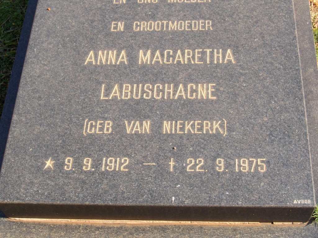 LABUSCHAGNE Anna Magaretha nee VAN NIEKERK 1912-1975