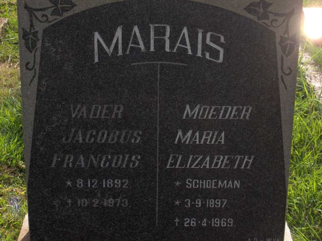 MARAIS Jacobus Francois 1892-1973 &amp; Maria Elizabeth SCHOEMAN 1897-1969