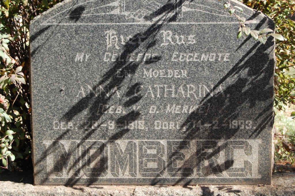 MOMBERG Anna Cathrina nee V.D. MERWE 1918-1953