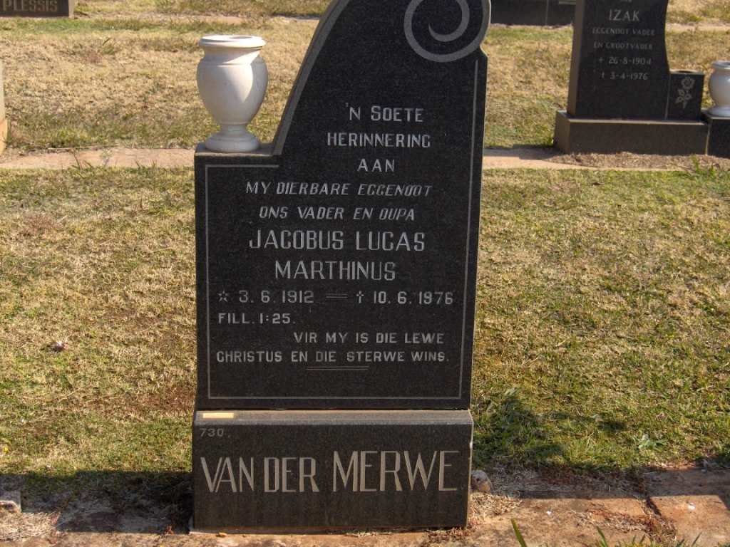 MERWE Jacobus Lucas Marthinus, van der 1912-1976