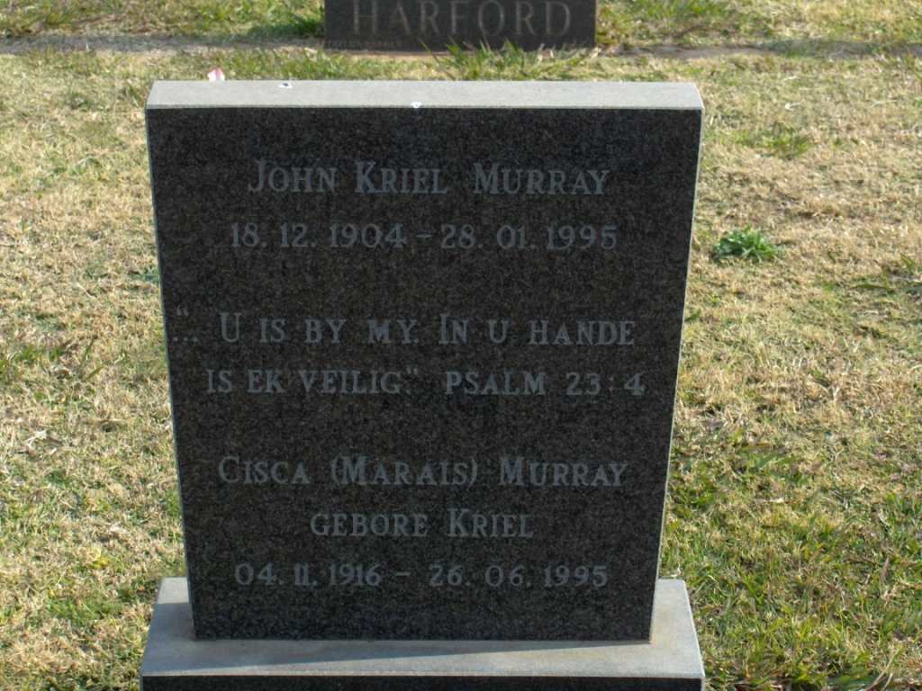 MURRAY John Kriel 1904-1995 &amp; Cisca MARAIS nee KRIEL 1916-1995