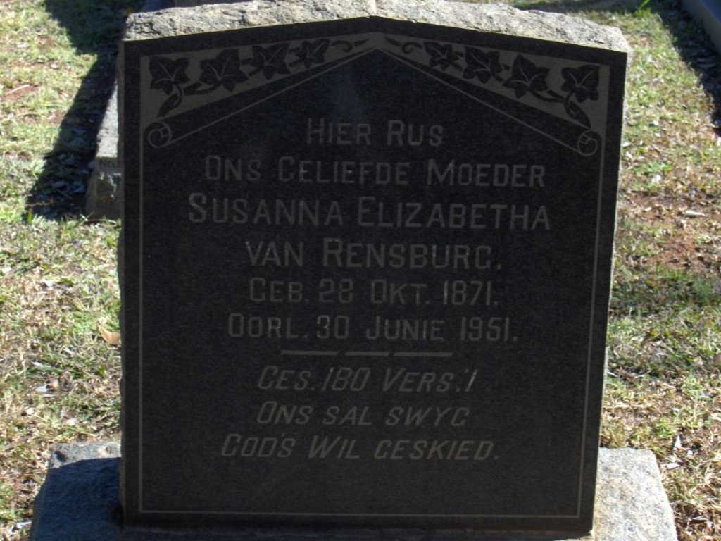 RENSBURG Susanna Elizabetha, van 1871-1951