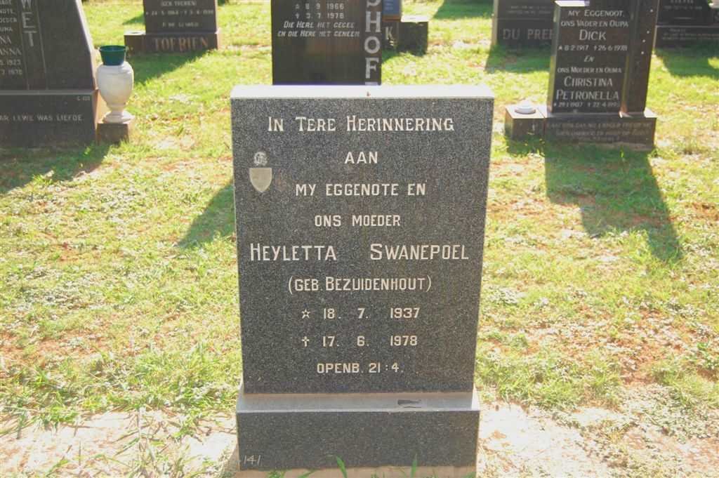 SWANEPOEL Heyletta nee BEZUIDENHOUT 1937-1978