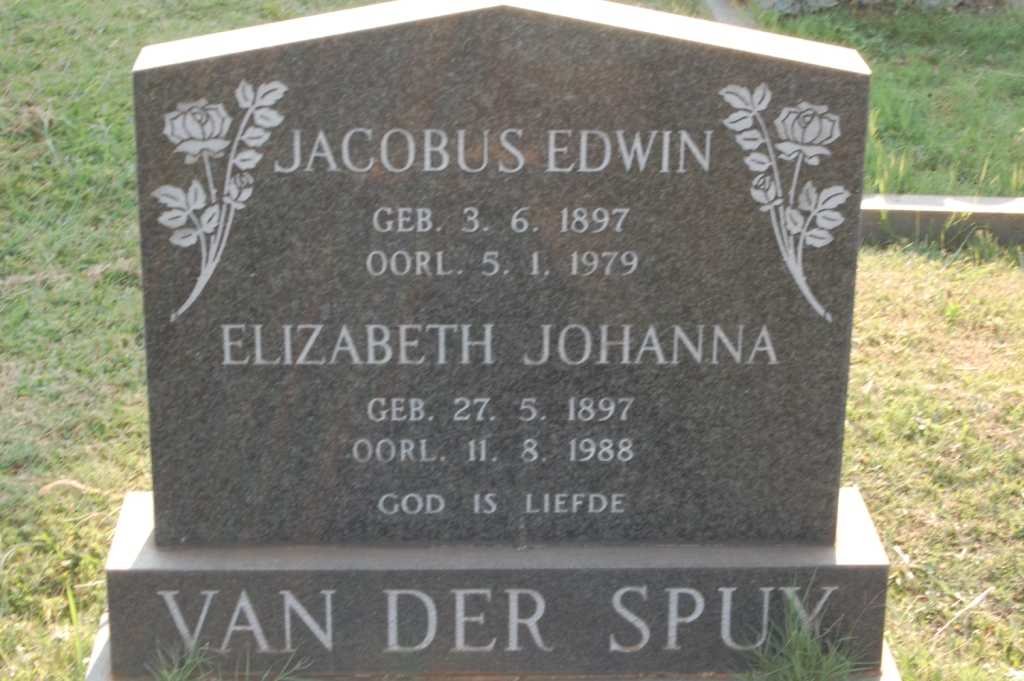 SPUY Jacobus Edwin, van der 1897-1979 &amp; Elizabeth Johanna 1897-1988