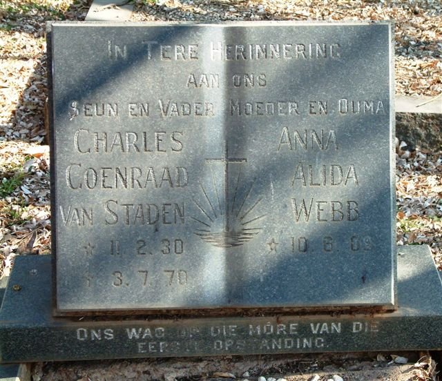 STADEN Charles Coenraad, van 1930-1970 :: WEBB Anna Alida ??--