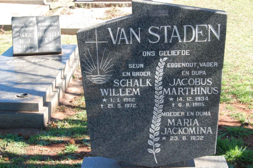 STADEN Jacobus Marthinus, van 1934-1985 &amp; Maria Jacomina 1932- :: VAN STADEN Schalk Willem 1962-1972