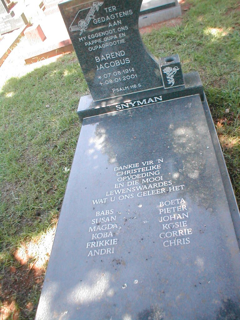 SNYMAN Barend Jacobus 1914-2001