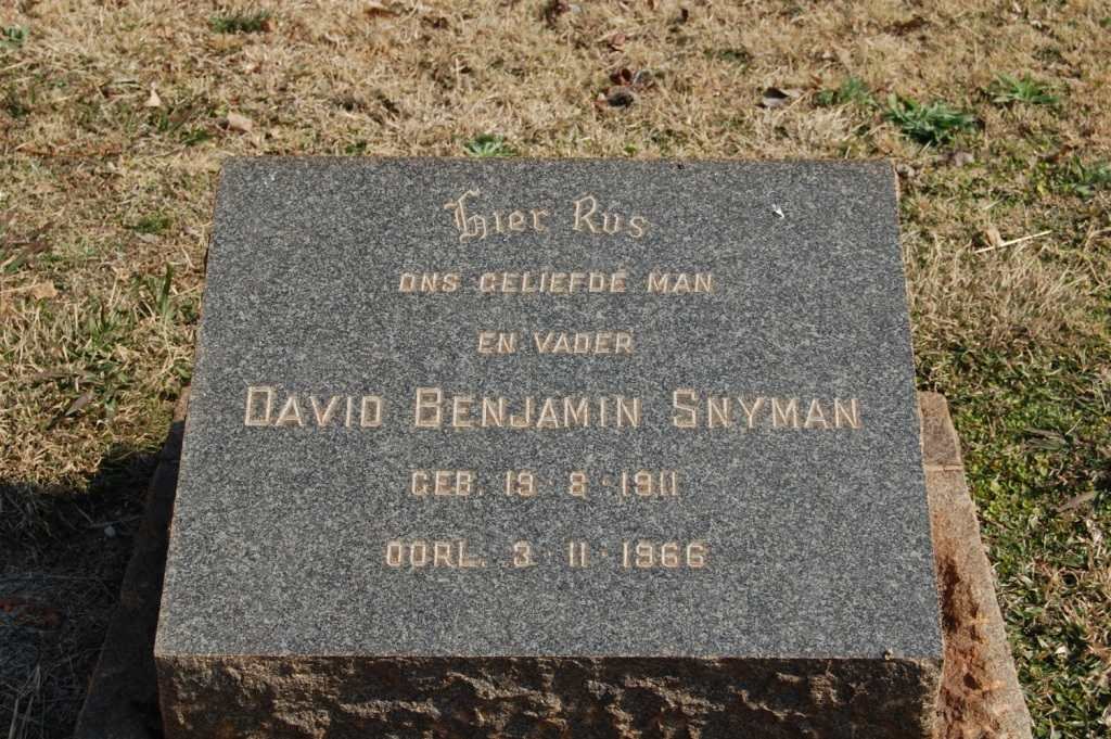 SNYMAN David Benjamin 1911-1966