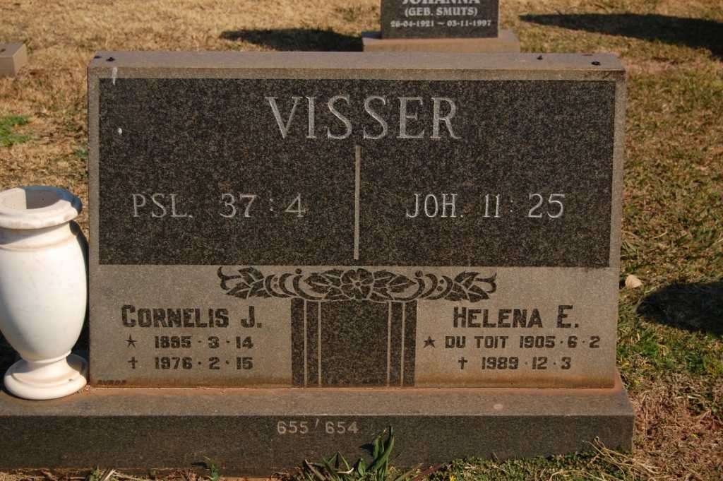 VISSER Cornelis J. 1895-1976 &amp; Helena E. 1905-1989