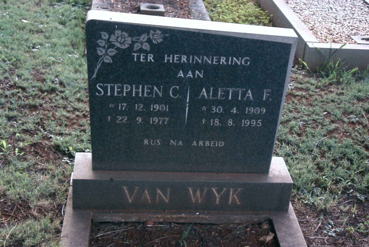 WYK Stephen C., van 1901-1977 &amp; Aletta F. 1909-1995