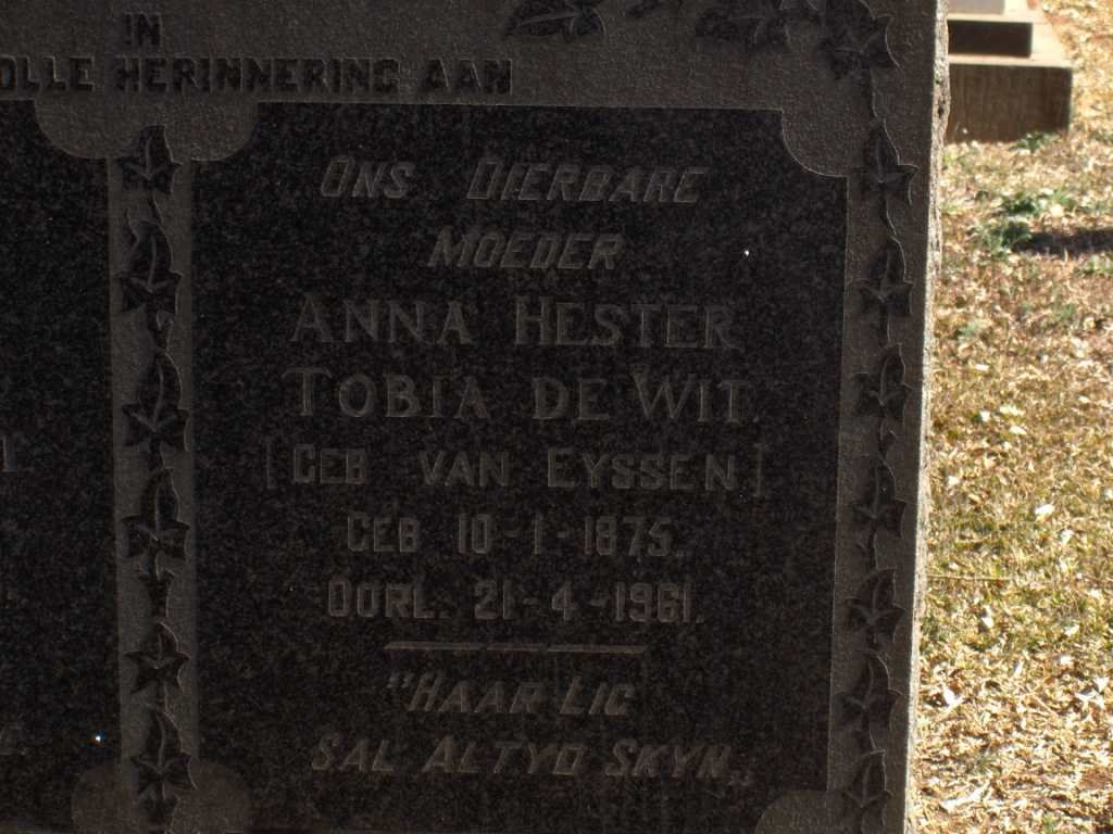 WIT Anna Hester Tobia, de nee  VAN EYSSEN 1875-1961