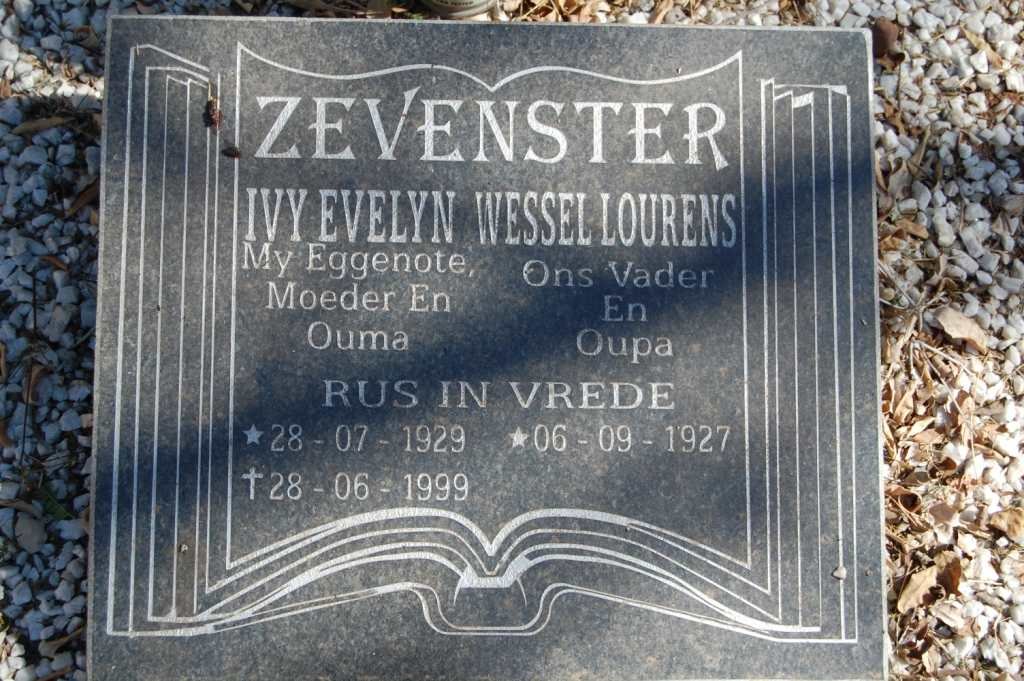 ZEVENSTER Wessel Lourens 1927- &amp; Ivy Evelyn 1929-1999