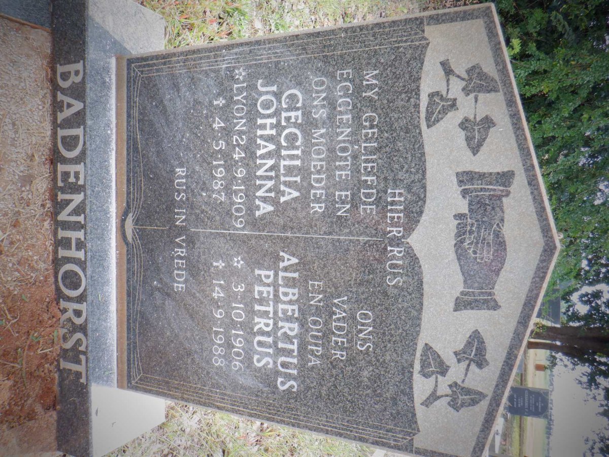 BADENHORST Albertus Petrus 1906-1988 &amp; Cecilia Johanna LYON 1909-1987