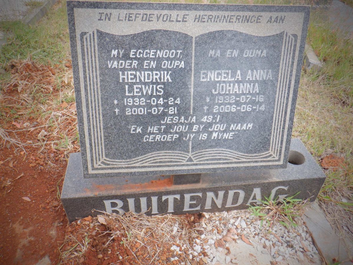 BUITENDAG Hendrik Lewis 1932-2001 &amp; Engela Anna Johanna 1932-2006