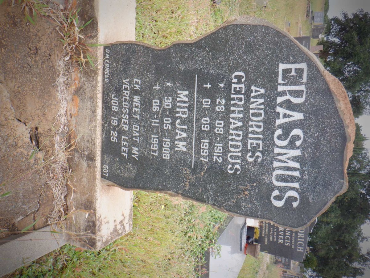 ERASMUS Andries Gerhardus 1912-1997 &amp; Mirjam 1908-1997