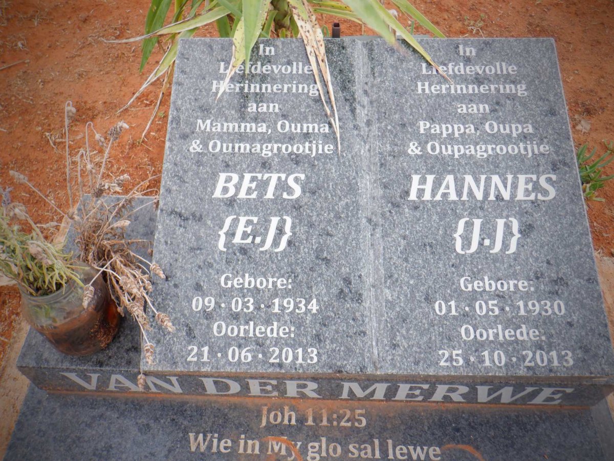 MERWE J.J., van der 1930-2013 &amp; E.J. 1934-2013