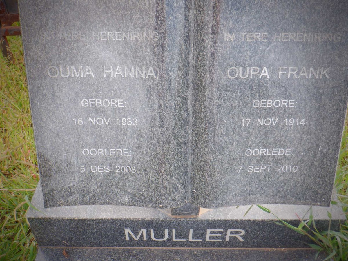 MULLER Frank 1914-2010 &amp; Hanna 1933-2008