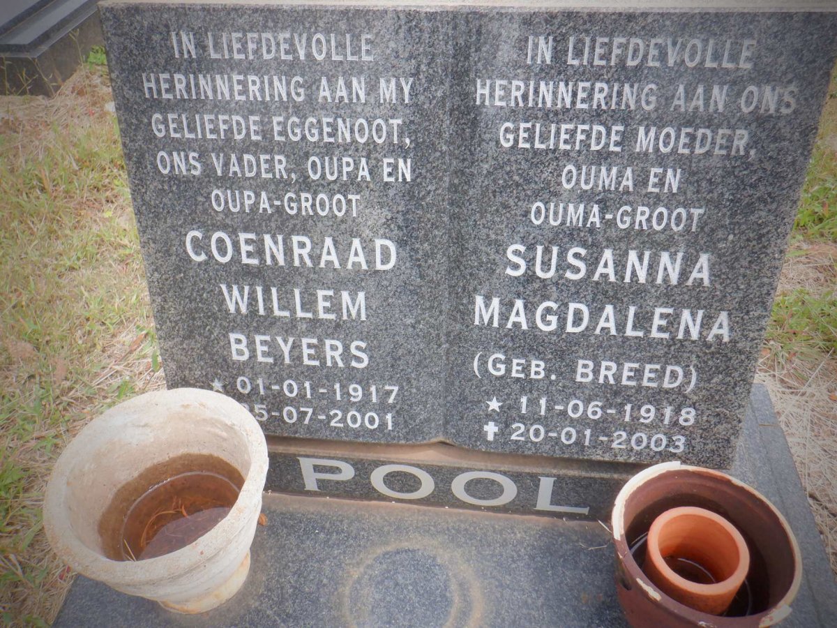 POOL Coenraad Willem Beyers 1917-2001 &amp; Susanna Magdalena BREED 1918-2003